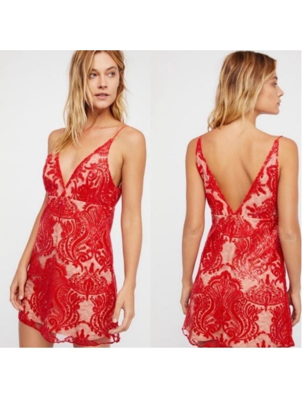 NWT Free People Night Shimmer Mini Dress Sequin Red